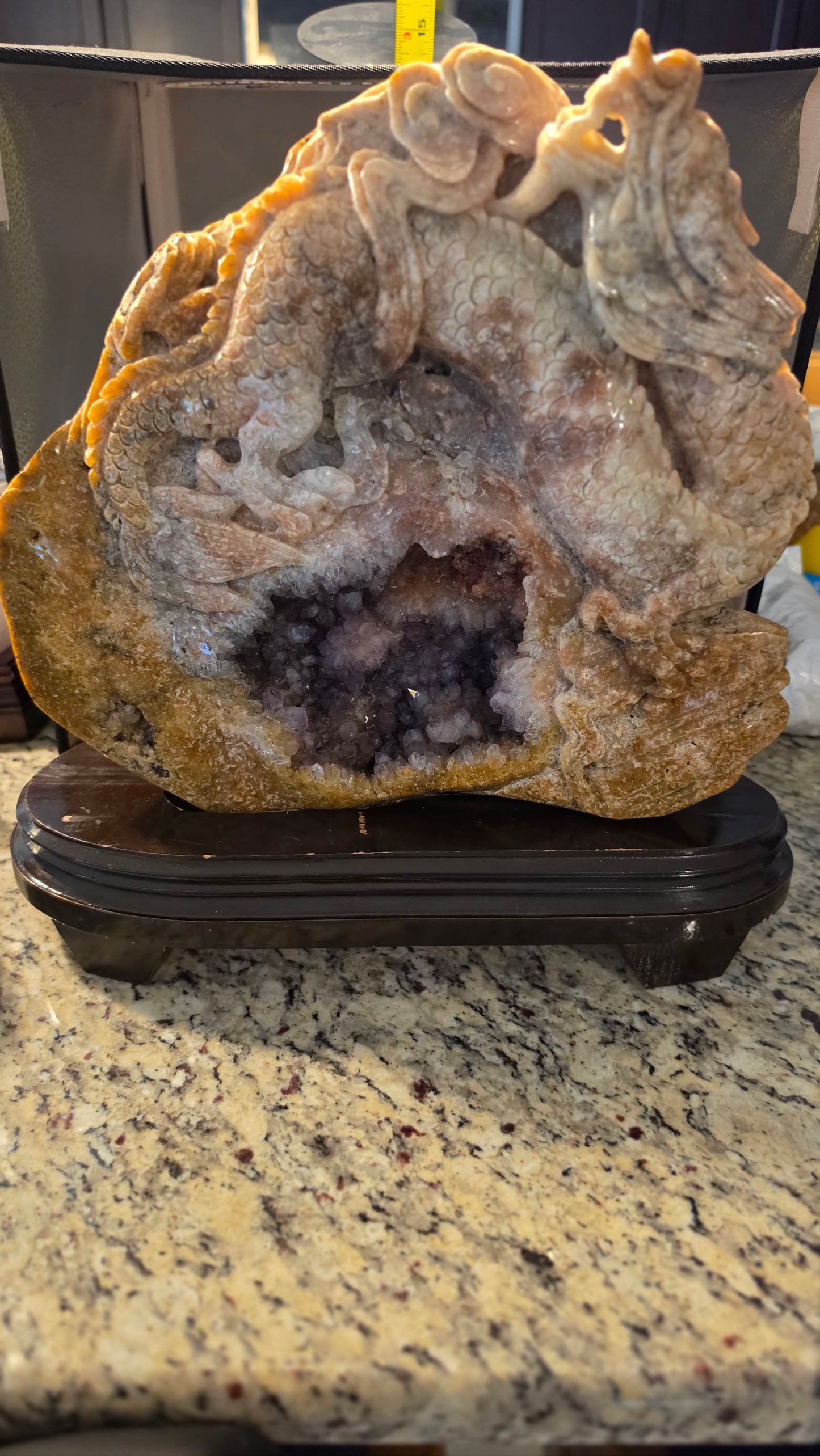 Indiana geode dragon carving