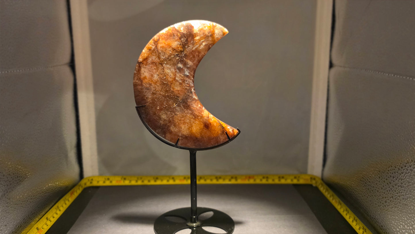 Fire quartz moon with metal stand