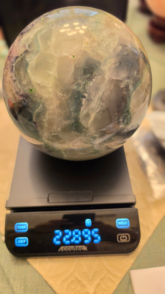Flourite sphere - green, clear, and purple