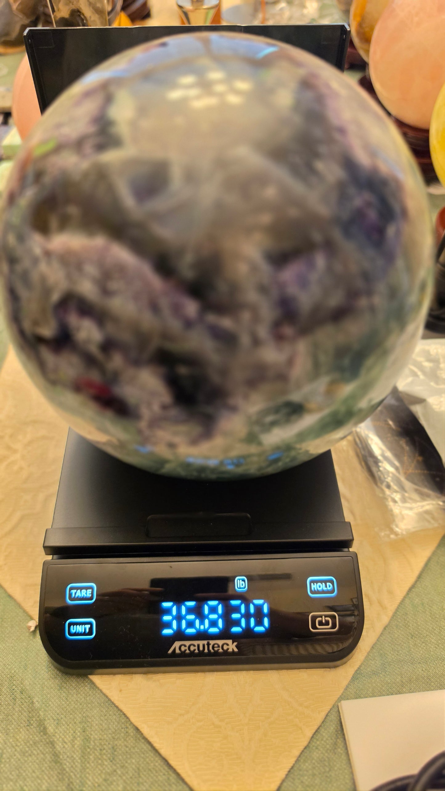 Flourite Sphere - purple white and clear (holder included)