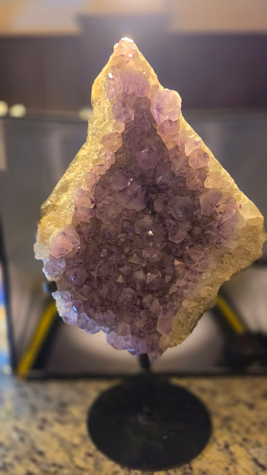 Large Amethyst free form cluster with stand