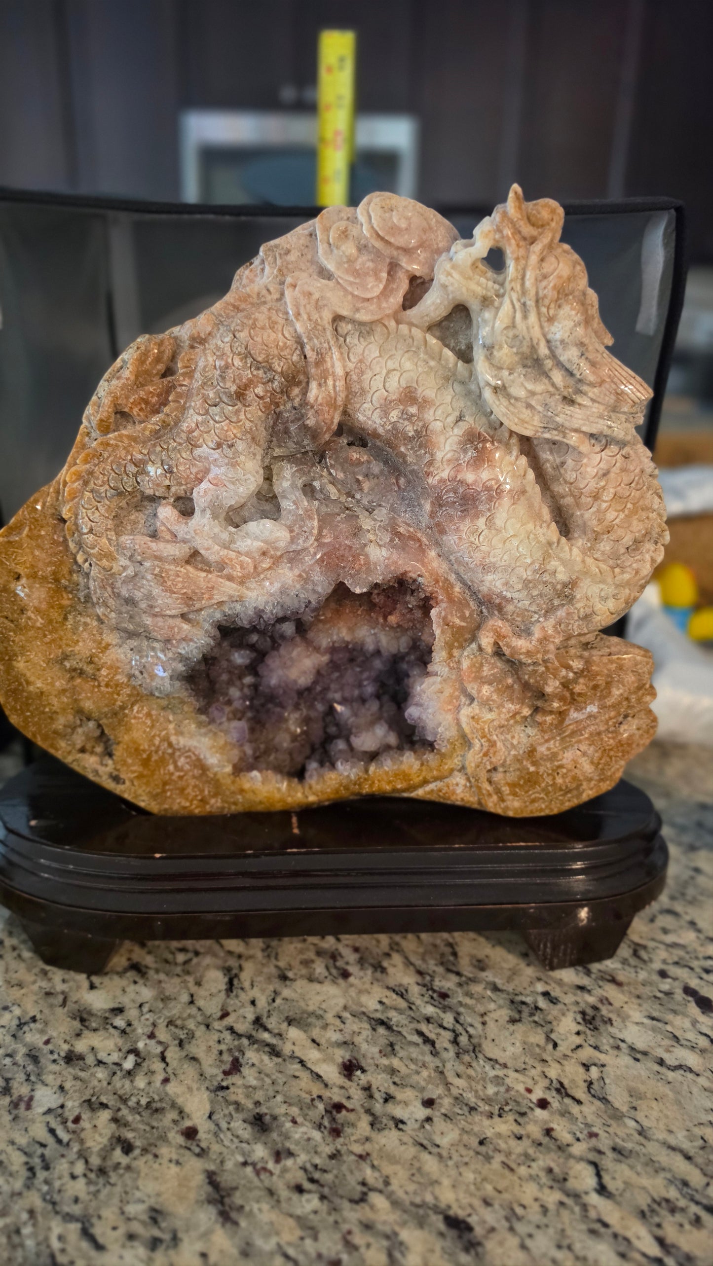 Indiana geode dragon carving